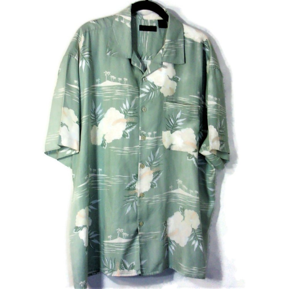 Modern Elements Spun Silk Blend Tropical Print Button Down Short Sleeve Shirt XL